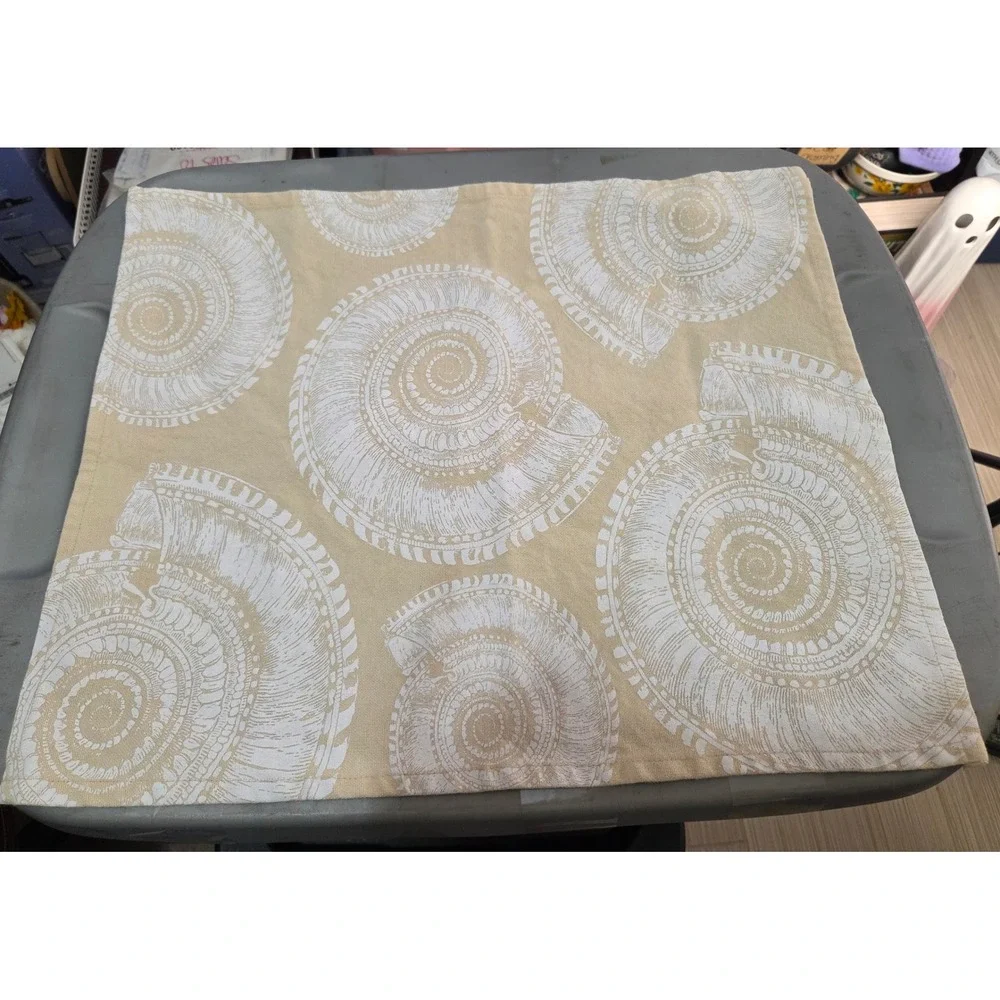 Mud Pie Coastal Dish Hand Towels Set Tan White Sand Dollar Seashell 100% Cotton